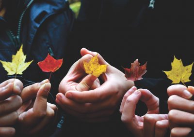 Kids with leaves